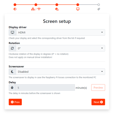 Configuration wizard - screen setup